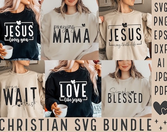 Pacchetto SVG Boho Christian, Gesù religioso, versetto della Bibbia (file digitali)