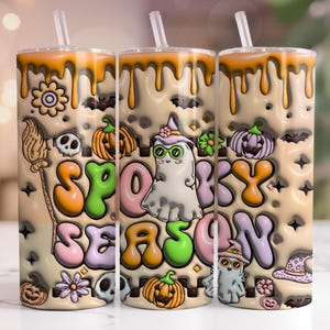 3D Inflated Halloween Tumbler Wrap,Spooky Season Tumbler Wrap, Halloween 20 oz Skinny Tumbler Sublimation Design,Halloween Puffy Tumbler PNG