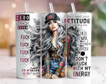 Sarcastic Badass Tumbler Wrap PNG, Sublimation Design (Digital Download)