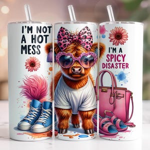 Highland Cow Tumbler Wrap, 20 Oz Skinny Tumbler Wrap Sublimation Design, Funny Cow Tumbler Wrap, Cute Cow Tumbler, Leopard Bow, Hot Mess PNG
