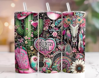 Cowgirl Tumbler Wrap, Western Boho Sublimation Design (PNG)