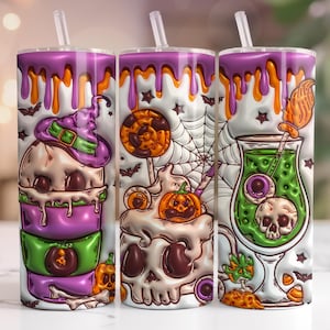 3D Inflated Halloween Tumbler Wrap, Halloween Coffee Cups Tumbler Wrap, Halloween 20 oz Skinny Tumbler Sublimation, Coffee Cups PNG, Spooky