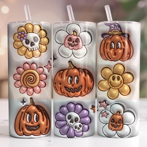3D Inflated Halloween Tumbler Wrap, Halloween 20 oz Skinny Tumbler Sublimation Design, Halloween Puffy Tumbler Wrap PNG,Pumpkin Tumbler Wrap
