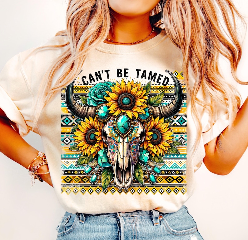 Boho Floral Bull Skull PNG, Boho Cow Skull, Can't Be Tamed PNG, Floral Cow Skull Western PNG, Wild West Png, Boho Cowgirl Png, Aztec Png