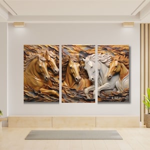 3d Tempered Glass Wall Art-Animal Wall Art-Yellow Horses Wall Art-Horse Decor-Wall Decor-Glass Print-Large Wall Art-Office Decor Gift