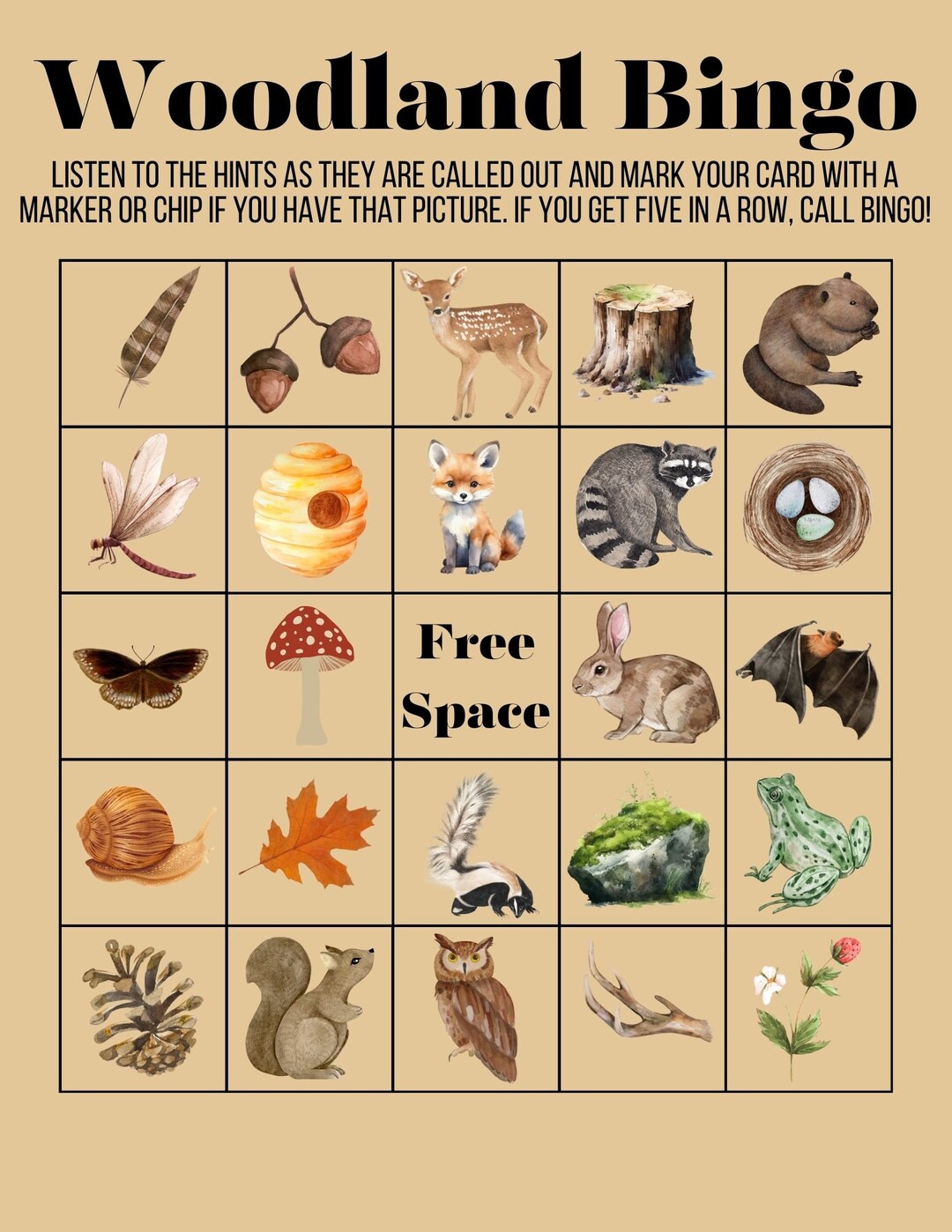 Woodland Bingo (35 Unique Cards) - Etsy