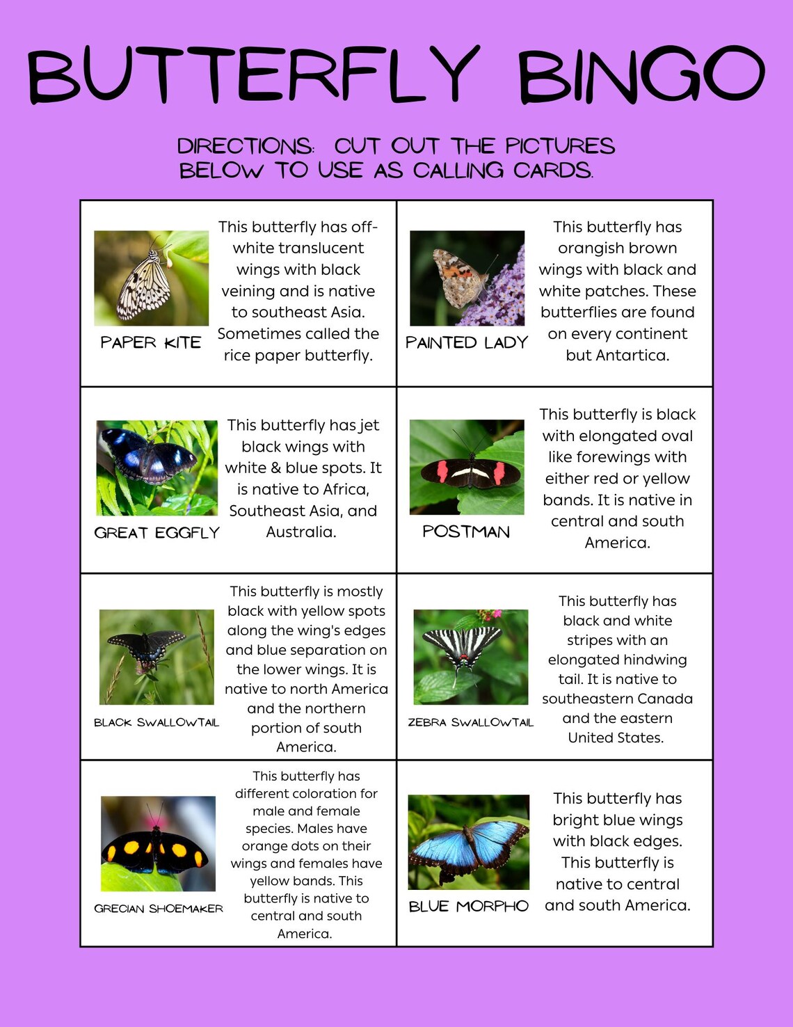 Butterfly Bingo- 35 Unique Cards With Hints - Etsy
