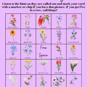 Bingo de flores silvestres (35 cartas únicas)