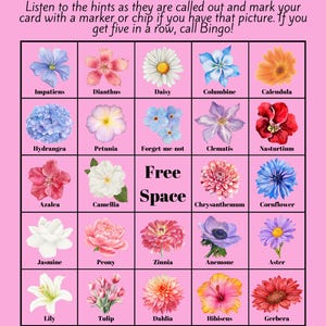 Blumen Bingo 25 Einzigartige Karten mit entsprechenden Hinweisen