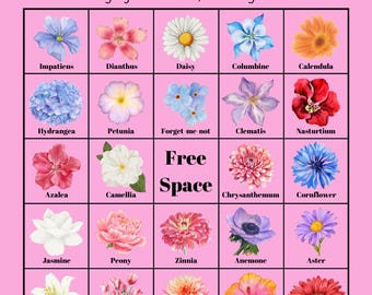 Bingo de flores: 35 tarjetas únicas con pistas correspondientes