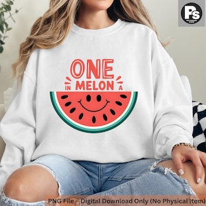 One in a Melon Summer PNG | Cute Watermelon T-Shirt Design | Fun Pastel Fruit Digital Download for Sublimation & Print Projects