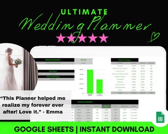 Hoja de cálculo del planificador de bodas / Planificador de presupuesto de bodas / Lista de verificación de bodas / Rastreador de listas de invitados / Planificación de hojas de Google / Hoja de Excel de bodas