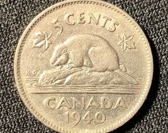 1940年カナダ5セントニッケル – 国王ジョージ6世、ミントマークなし