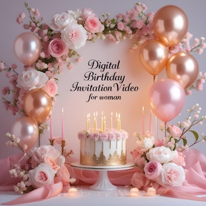 Vídeo de convite de aniversário digital editável para mulheres, modelos personalizáveis, convites de vídeo divertidos e exclusivos, download instantâneo