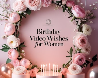 Gelukkige verjaardag videowensen voor vrouwen, geanimeerde muzikale groet, digitale download