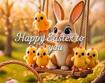 Vidéo de Pâques fantaisiste de lapin, carte électronique musicale numérique de voeux de Pâques