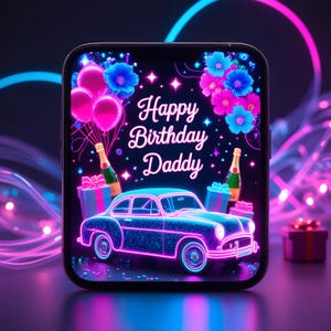 Video auguri di buon compleanno papà neon glow, arte neon personalizzabile, regalo unico per papà, biglietto di auguri video, biglietto di auguri video di compleanno