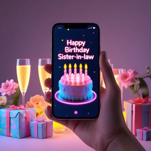 Belle-soeur joyeux anniversaire, voeux d'anniversaire néon phosphorescent, carte virtuelle d'anniversaire vidéo numérique, carte de voeux vidéo d'anniversaire, cadeau belle-soeur