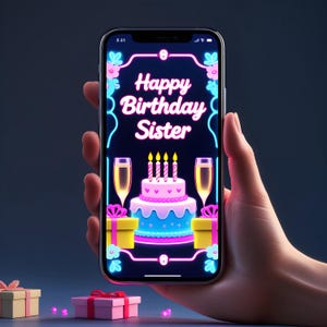 Joyeux anniversaire à ma sœur, anniversaire néon lumineux, vidéo de joyeux anniversaire, voeux d'anniversaire pour sœur, carte virtuelle d'anniversaire vidéo numérique