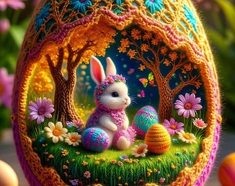 Yarn Style Easter Video Greeting E-Card , Musical Digital Bunny Easter Wishes
