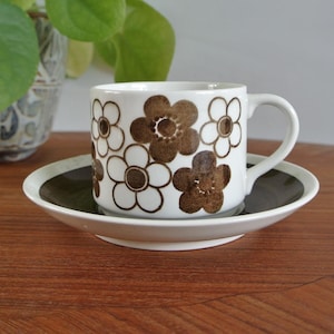 Rörstrand Anemon cup and saucer, Christina Campbell Hertha Bengtson. Sweden, 1950's, 1970's.