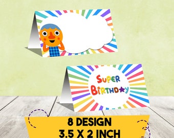 May include: Two folded birthday cards with a colorful design. One card features a cartoon character and a blank cloud shape. The other card says "Super Birthday" in a circle with a star. The cards are 3.5 x 2 inches.
