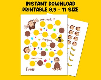 Curious George Reward Chart for Kids, Behaviour Chart, Instant download