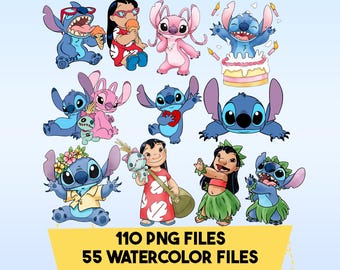 Lilo och Stitch Png, Lilo och Stitch akvarell Clipart, Stitch PNG, Ängel PNG, Direktnedladdning