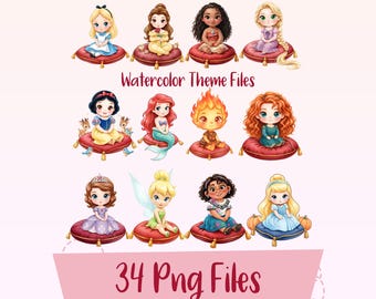 Watercolor Princess Clipart Bundle: Baby Girl PNG Images (Instant Download)