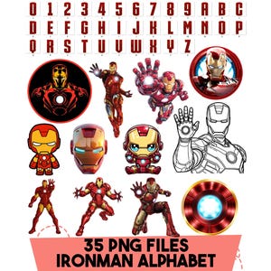 Iron Man alfabet en cijfers Clipart: 35 png-bestanden - digitale download