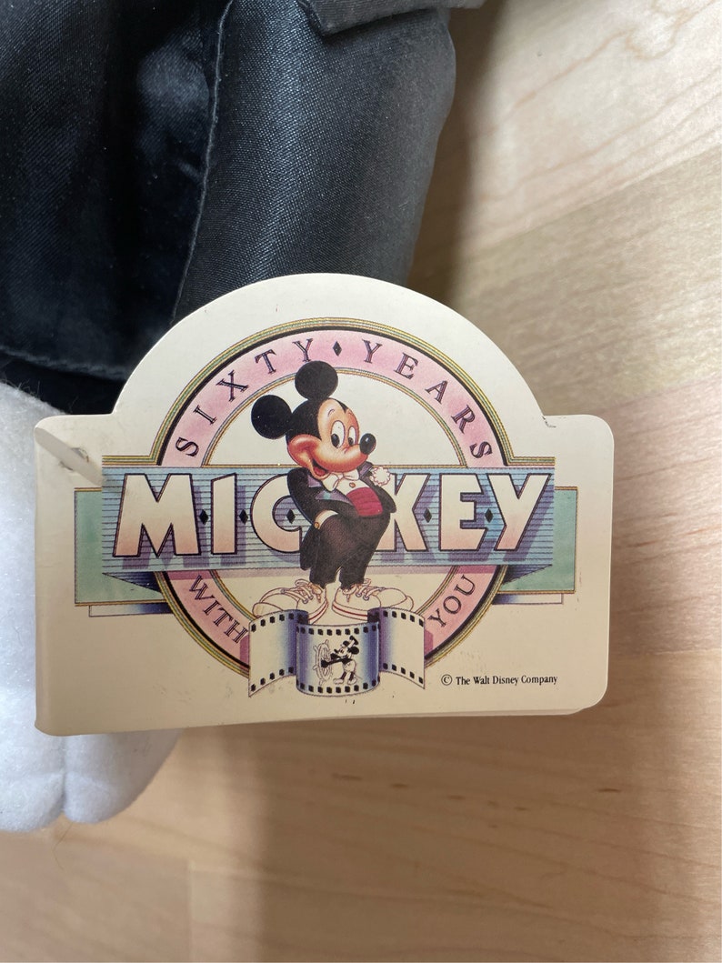 Sällsynt vintage Disney 1988 16" Musse Pigg 60-årsjubileums smoking plysch applåd bild 4