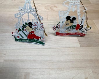 1988 Disney Collection Metal Ornament “Night Before Christmas “ Mickey & Minnie Mouse