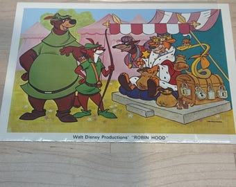 Carte de fan vintage d'entreprise Disney Robin des Bois 1973 5 x 7 po. Théâtres Mann