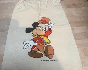 Vintage Mickey Mouse Canvas Drawstring Bag Walt Disney Productions