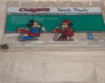 Pochette à crayons Mickey et Minnie Mouse vintage 1987 Walt Disney Colgate dentifrice