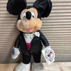Sällsynt vintage Disney 1988 16" Musse Pigg 60-årsjubileums smoking plysch applåd bild 1
