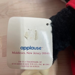 May include: White tag with black text that reads "applause&trade; Middlesex, New Jersey 08846 TM is a trademark of Knickerbocker Toy Co., Inc. &copy; 1981 Printed in Korea"