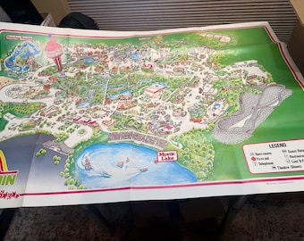 Vintage 1983 Six Flags Magic Mountain Map Poster 38 x 25 pouces Excellent état