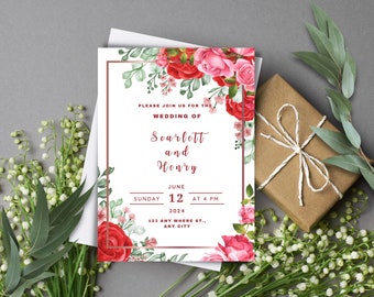 Floral wedding invitation/ Minimal wedding invitation/ invitation template/ custom invitations/ wedding invitation/ digital download