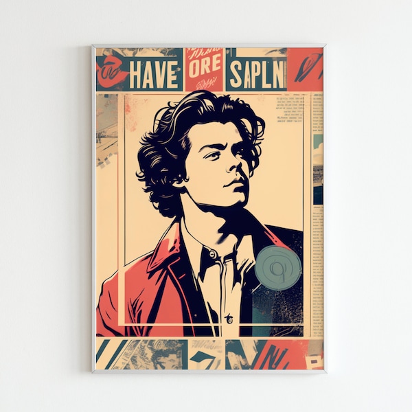 Poster Harry Styles Poster Living Room Retro Music Poster Comic Retro Wall Art 90s Style Print Entryway Wall Decor Digital Download