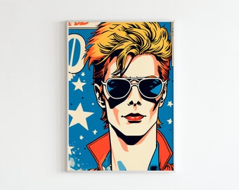 David Bowie Poster Comic Retro Wall Decor Living Room Retro Music Poster Rock Music Wall Art 90s Poster Entryway Instant Digital Download