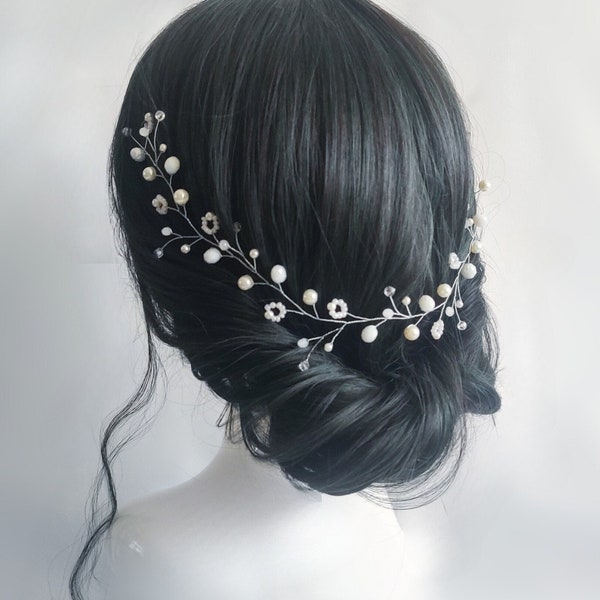 Crystal headpiece pearl hair vine bridal hair piece forget me not wedding hair accessories for bride prom headpiece rhinestone hair vine