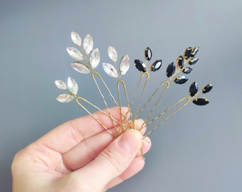 Black Feather Hair Pin: Crystal Bobby Pin, Gothic Wedding  display picture 2