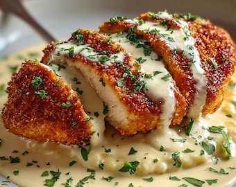 Parmesan Crusted Chicken Recipe: Creamy Garlic Sauce (PDF Download)