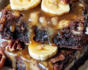 Caramel Banana Pecan Brownies Recipe: Easy Printable (Instant Download)
