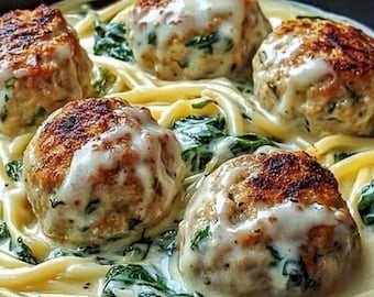 Chicken Ricotta Meatballs Recipe: Spinach Alfredo Sauce (Printable | Instant Download)