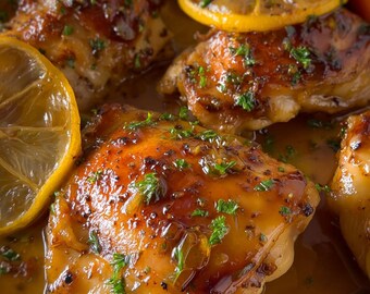 Lemon Pepper Chicken Thighs Recipe PDF | Crispy Oven-Baked Dinner | Instant Printable Download