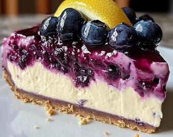 No-Bake Lemon Blueberry Mousse Cheesecake Recipe (Printable)