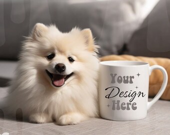 White Coffee Mug Mockup, 11oz 15oz mug mockup, mug with dog mockup, Animal Pet puppy Mockup,  Cute Mug Mockup with Dog, Glossy Mug Mockup