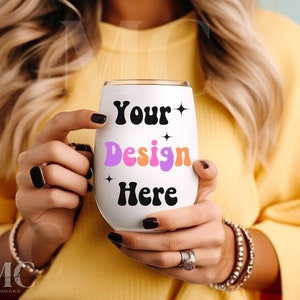 Maqueta de vaso de vino blanco para despedida de soltera, maqueta de vaso de vino de 12 oz, maqueta de vaso de vino personalizable, maqueta de vaso de vino blanco